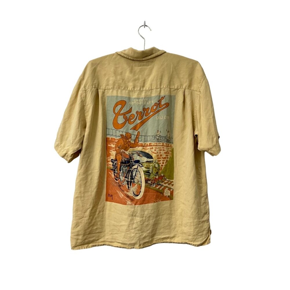 Cycles Terrot Dijon Motorcycles MOTO Mens Short Sleeve Silk Button Shirt Medium